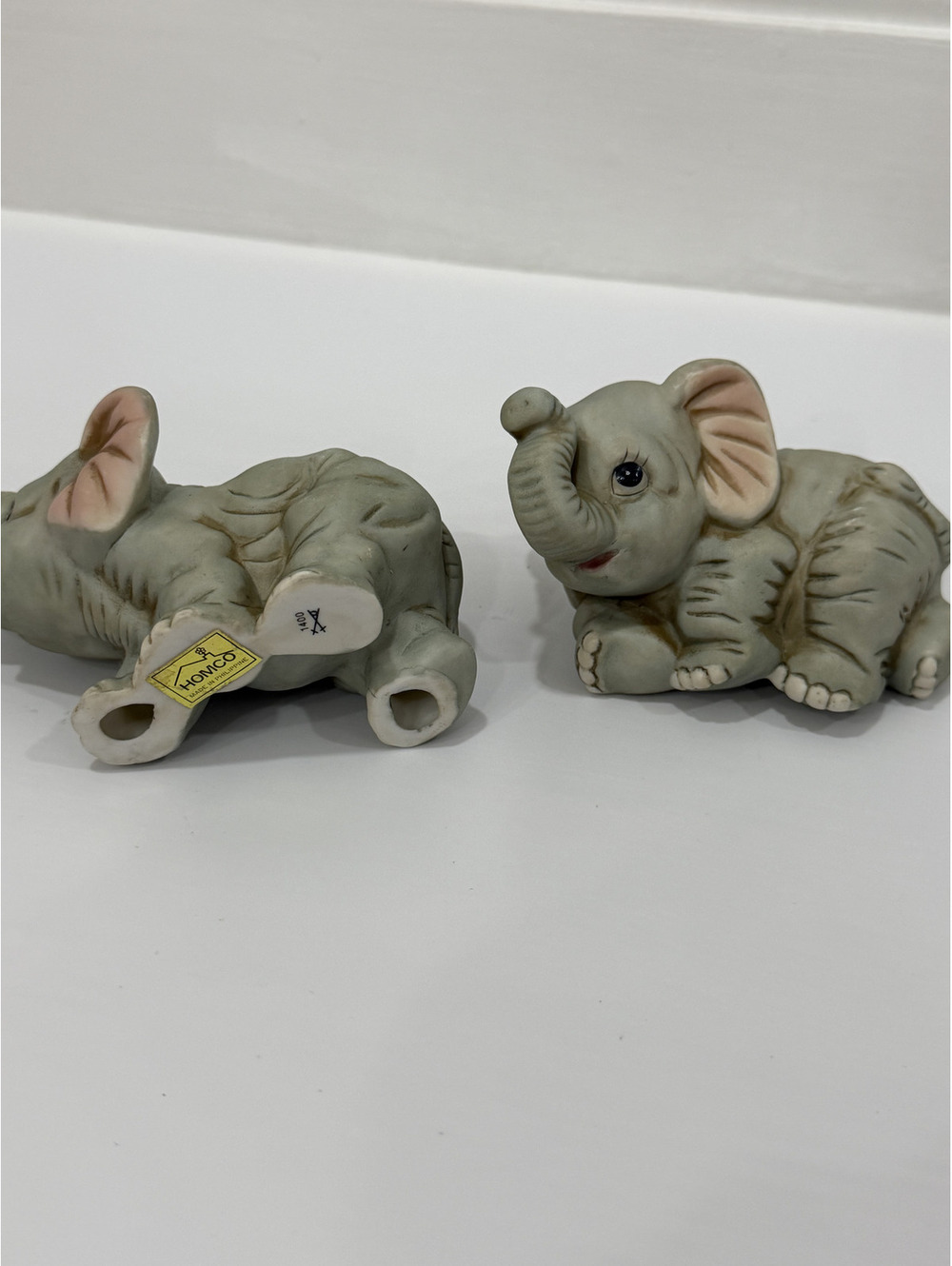 Vintage Homco Set of 2 Baby Elephant Collectible Figurines Gray Porcelain